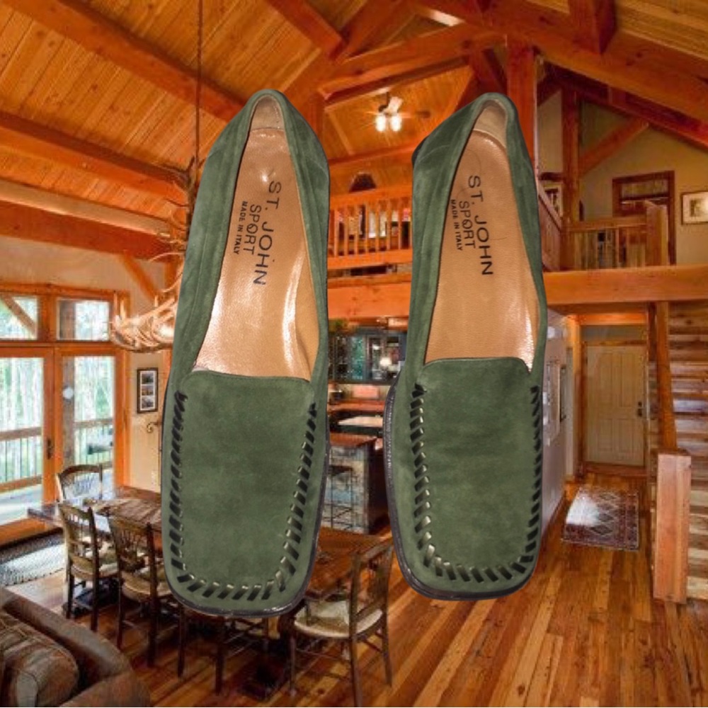 St. John Sport Olive Green Suede Loafers